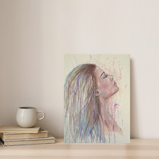 Wash Away My Fears canvas print by Julie Hogarth-Jones displayed on a shelf in a styled home setting.